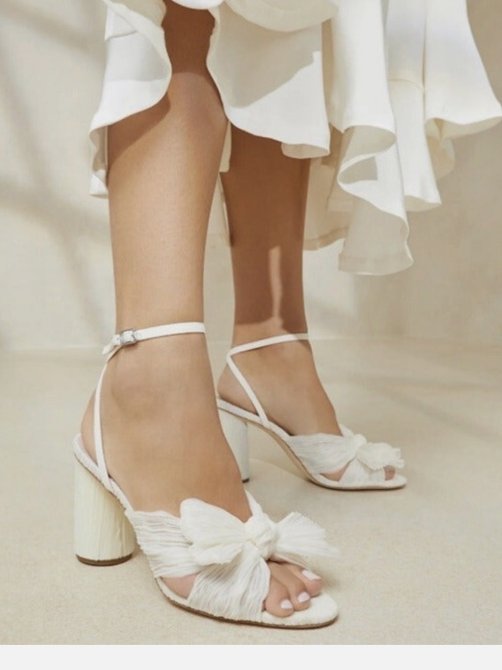 LOEFFLER RANDALL Cream Bow Ankle-Strap Block Heels - NEW IN BOX